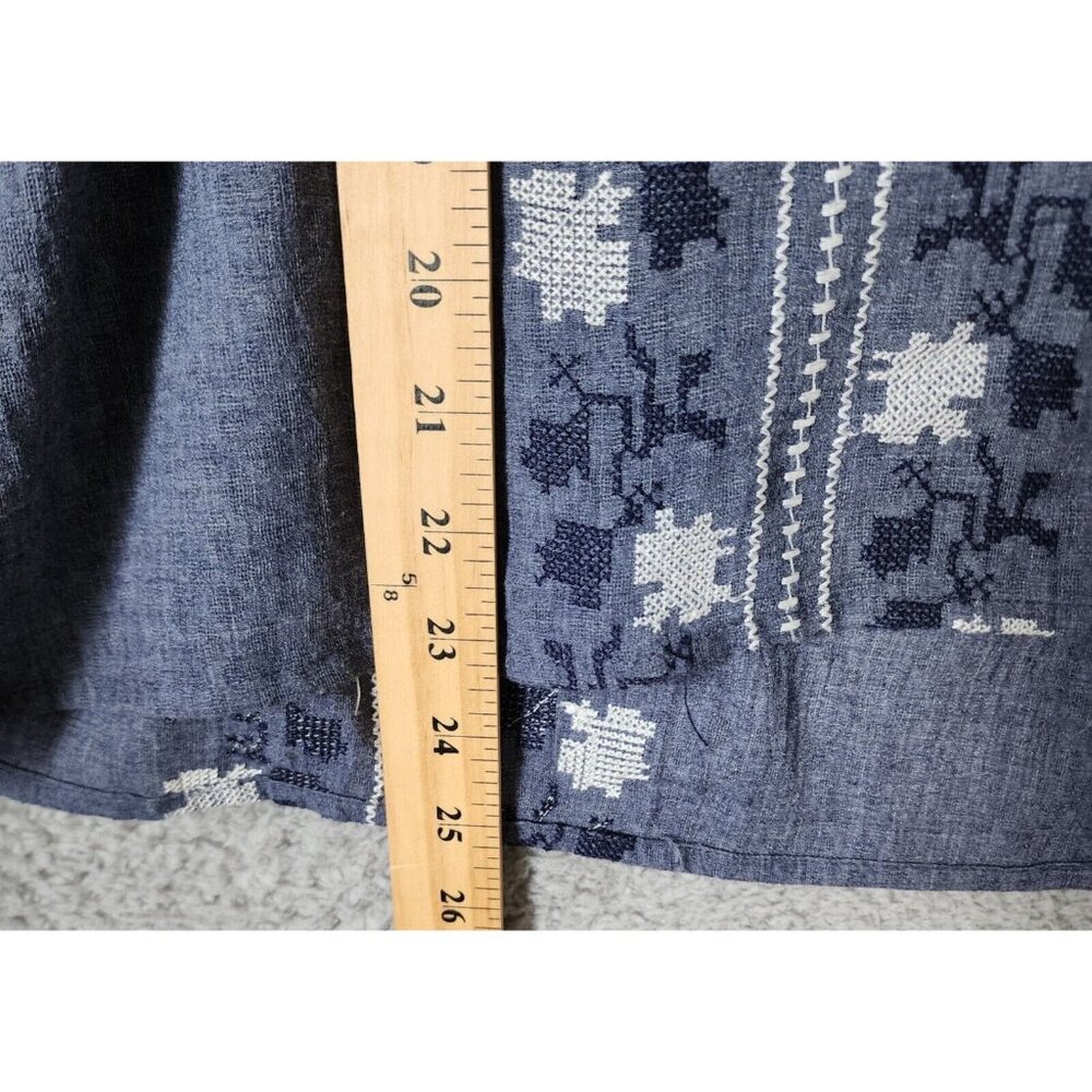 Hazel Women's Long Balloon Sleeve Tie V Neck Oversized Top Embroidered Blue Sz M - Picture 9 of 15